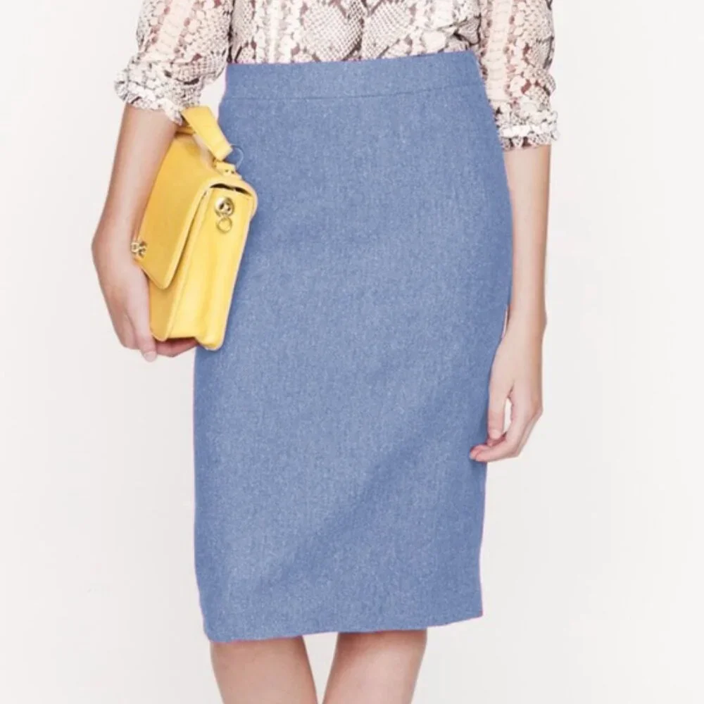 J. Crew Wool Herringbone Tweed No. 2 Pencil Skirt in Light Blue, 6P